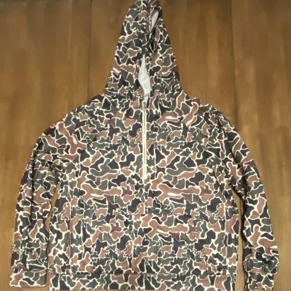 Camo Print Hooded Pullover- Brown/Black